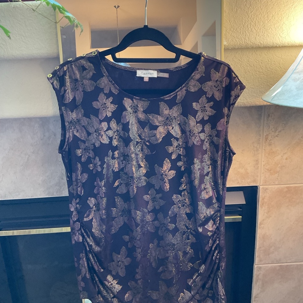 Calvin Klein Plum and Gold Floral Top